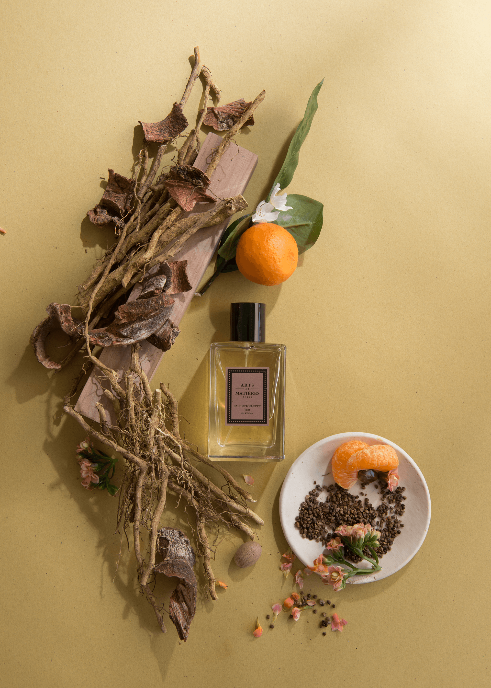 Vent de Vétiver Eau de Toilette bottle featuring vetiver, citrus, and cashmere wood by Arts et Matières